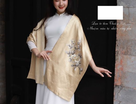 khăn lụa tơ tằm thêu hoa mẫu đơn